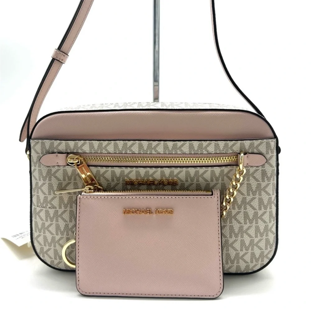 Michael Kors Jet Set LG Signature Logo Crossbody Bag & Matching TZ Coinpouch ID - Picture 2 of 14